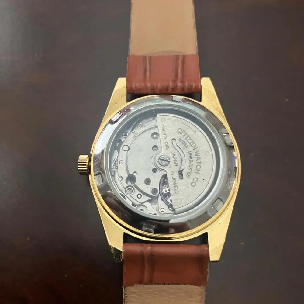 Citizen Gold Watch with Blue Dial and Tan Strap